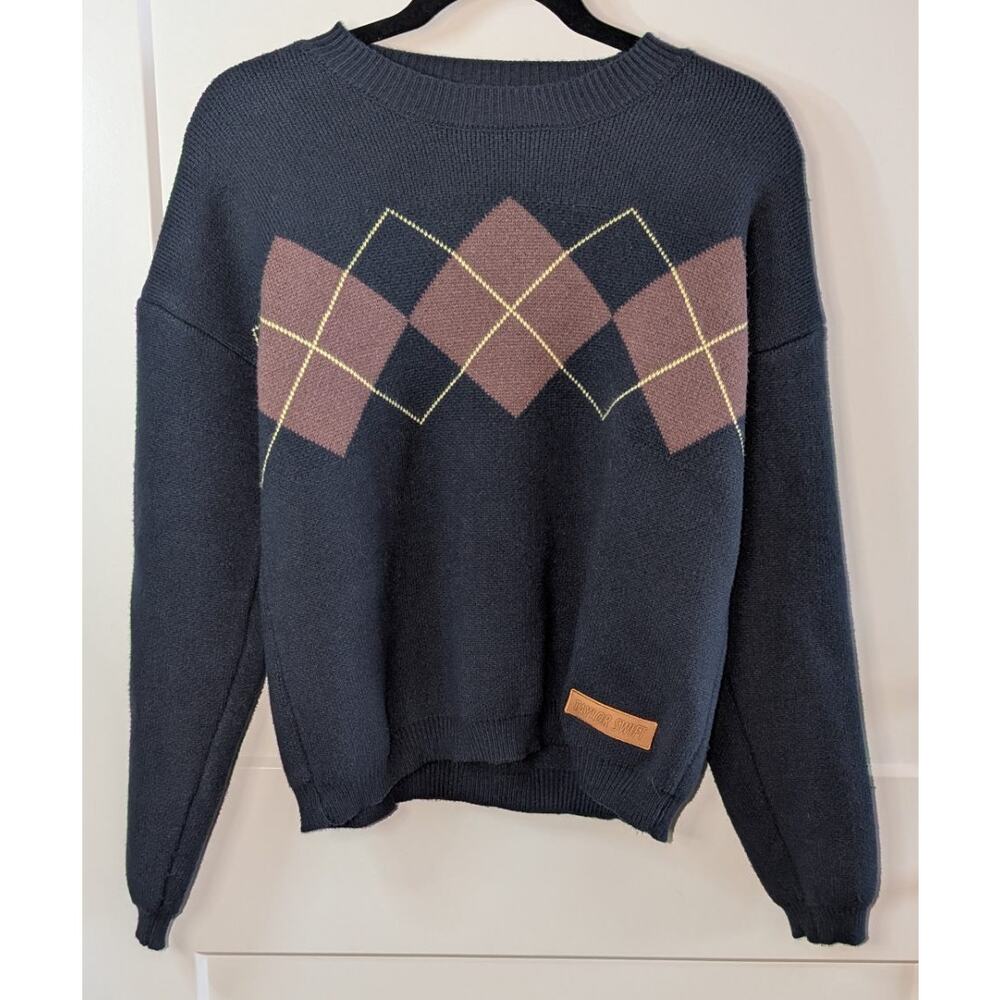 Taylor Swift Navy and Brown Argyle Sweater